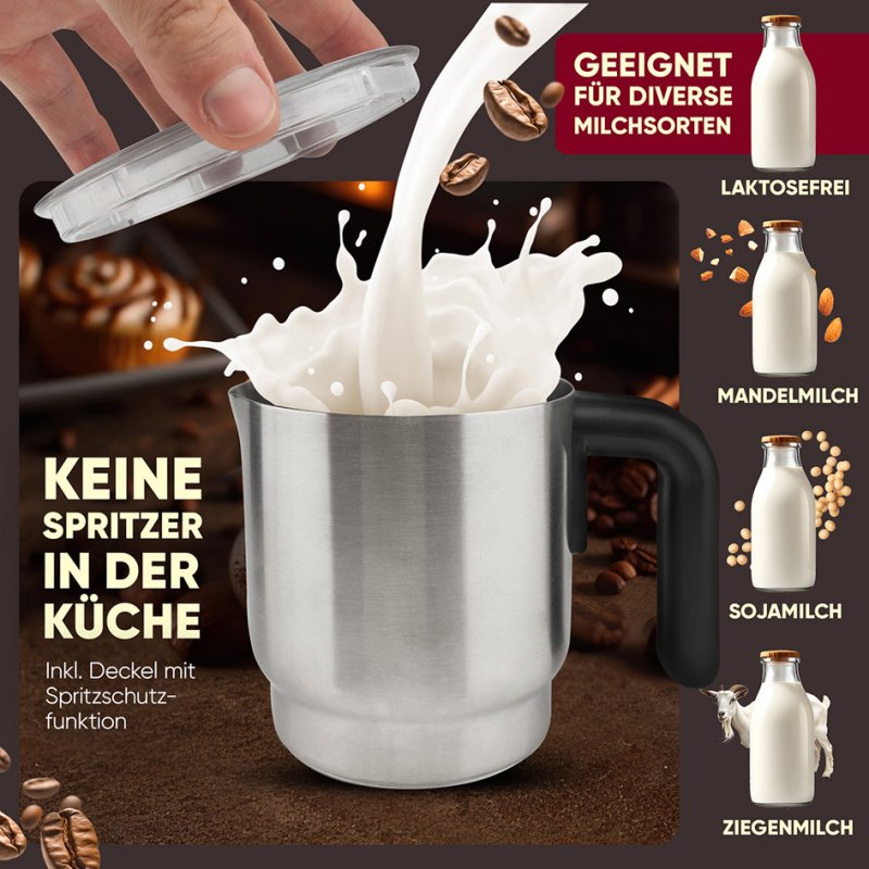 CLATRONIC mousseur à lait MS 3812, chaud et froid, acier inoxydable/noir, 740 ml